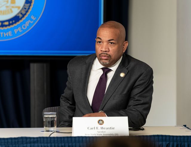 Assembly Speaker Carl Heastie at a press conference in June.